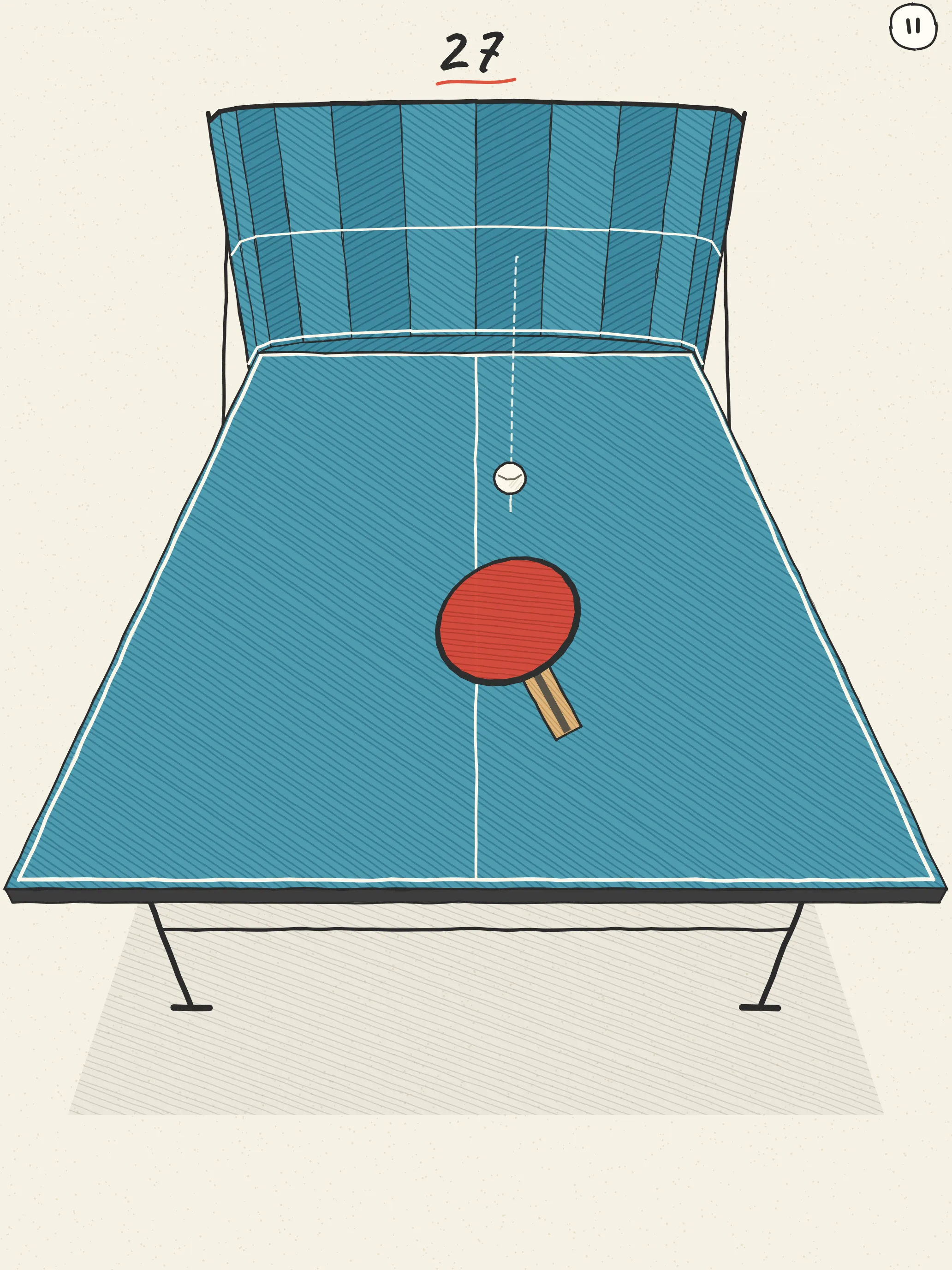 The Arc table on iPad: a curved blue wall behind the table, the ball on its way up